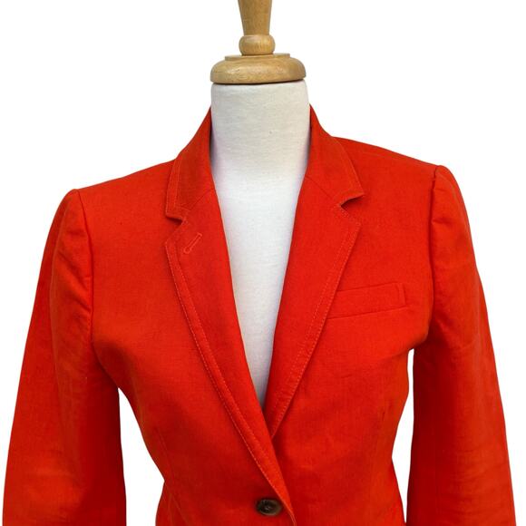 J. Crew Schoolboy Linen Blend Blazer Sz 6 Orange Lined Academia Careerwear - Picture 3 of 16